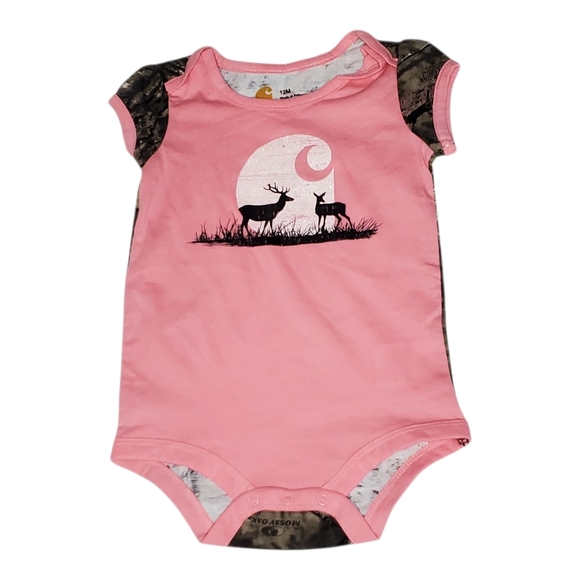 NWT Carhartt One-piece Bodysuit Short-sleeve Pink Baby Girls 12 Months - Picture 1 of 4